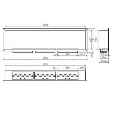 KAMI PELE 1700x400x200 bioethanol built-in fireplace 1