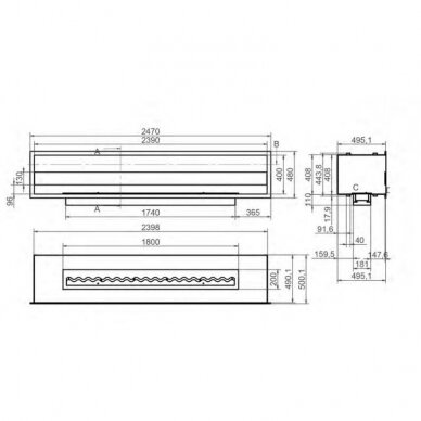 KAMI PELE 2390x400x495 bioethanol built-in fireplace 1