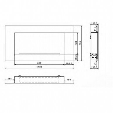 KAMI PELE 850x370x140-P700 bioethanol built-in fireplace 1