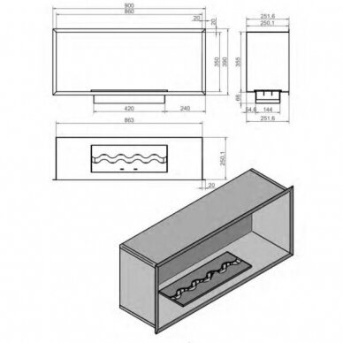 KAMI PELE 860x350x250 биокамин встраиваемый 1