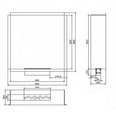 KAMI PELE 900x900x250 bioethanol built-in fireplace 1