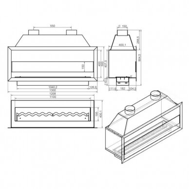 KAMI PELE SPIRO 1300x400x500 biokamin sisseehitatav 1