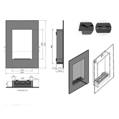 KAMI VESUVIUS VERTICAL bioethanol fireplace wall-mounted-insert 3