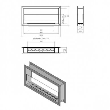 KAMI VILLARICA 1000x500x150 bioethanol built-in fireplace 1