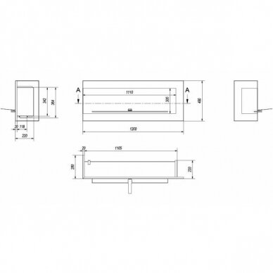 KRATKI DELTA 1200 L biokamin sisseehitatav 4