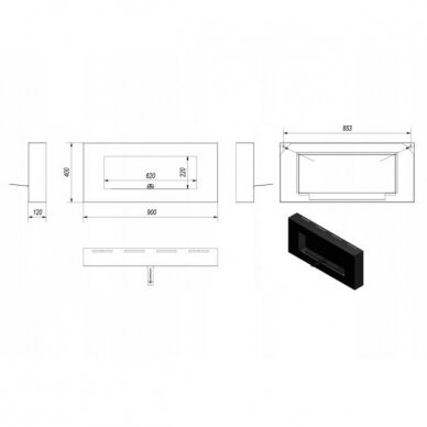 KRATKI DELTA FLAT GLASS bioethanol fireplace wall-mounted 4