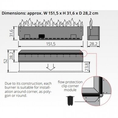 THE FLAME ENDLESS EFFECT BURNER 150 įmontuojamas elektrinis vandens garų židinys 1