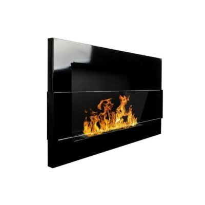 BIOHEAT 650x400 TUV LESS GLASS biožidinys įmontuojamas - pakabinamas su stiklu juodas blizgus