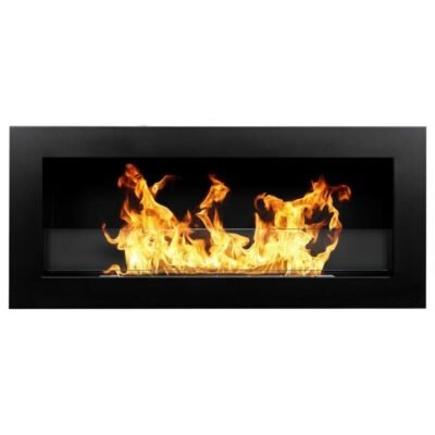 BIOHEAT 900x400 SLIM TUV GLASS biožidinys įmontuojamas - pakabinamas su stiklu juodas