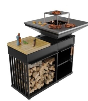 KRATKI QUADRUM WOOD GRILL metalinė laužavietė su griliumi