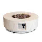 HAPPY COCOONING ESTATE TABLE ROUND 76 TRAVERTINE outdoor gas fireplace