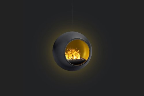 THE FLAME SPHERE 80 FRONT BLACK vandens garų židinys su tikroviška ugnies imitacija