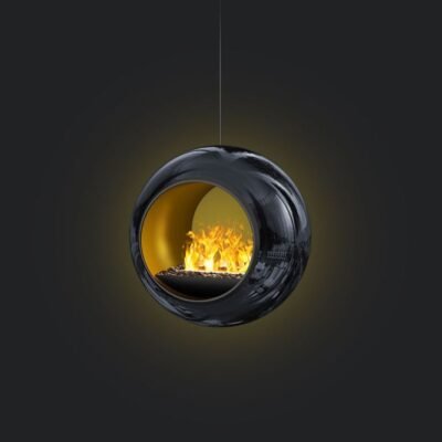 THE FLAME SPHERE 80 TUNNEL BLACK vandens garų židinys su tikroviška ugnies imitacija