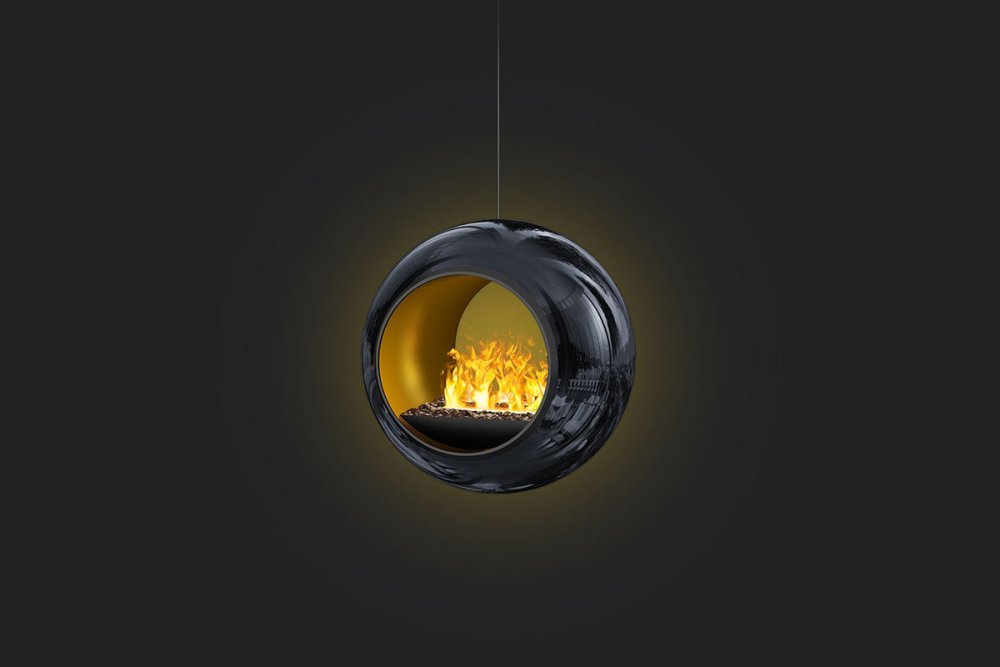 THE FLAME SPHERE 80 TUNNEL BLACK vandens garų židinys su tikroviška ugnies imitacija